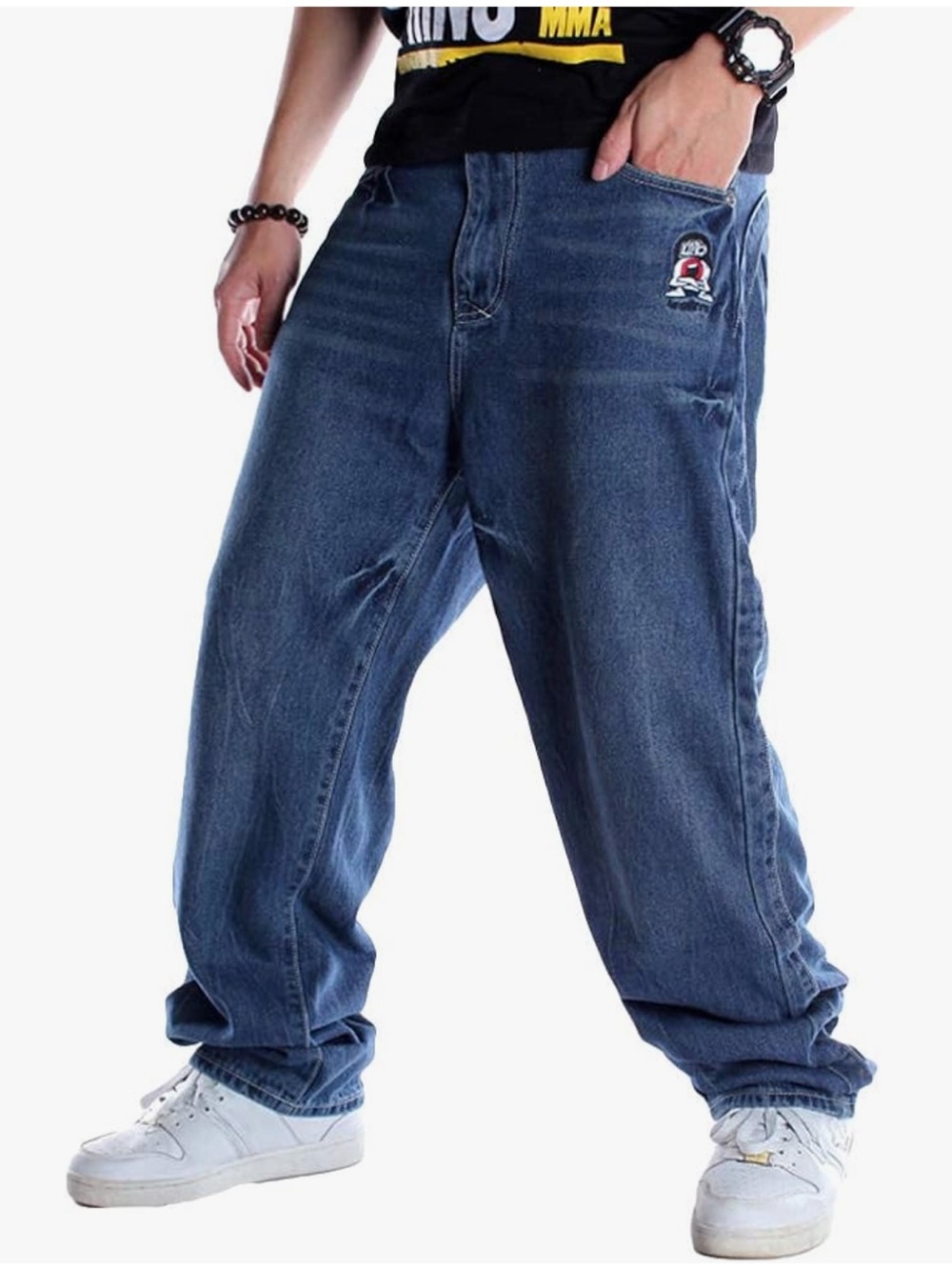 Game Time Men's Baggy Wide Leg Jeans - Dark Blue + Fade